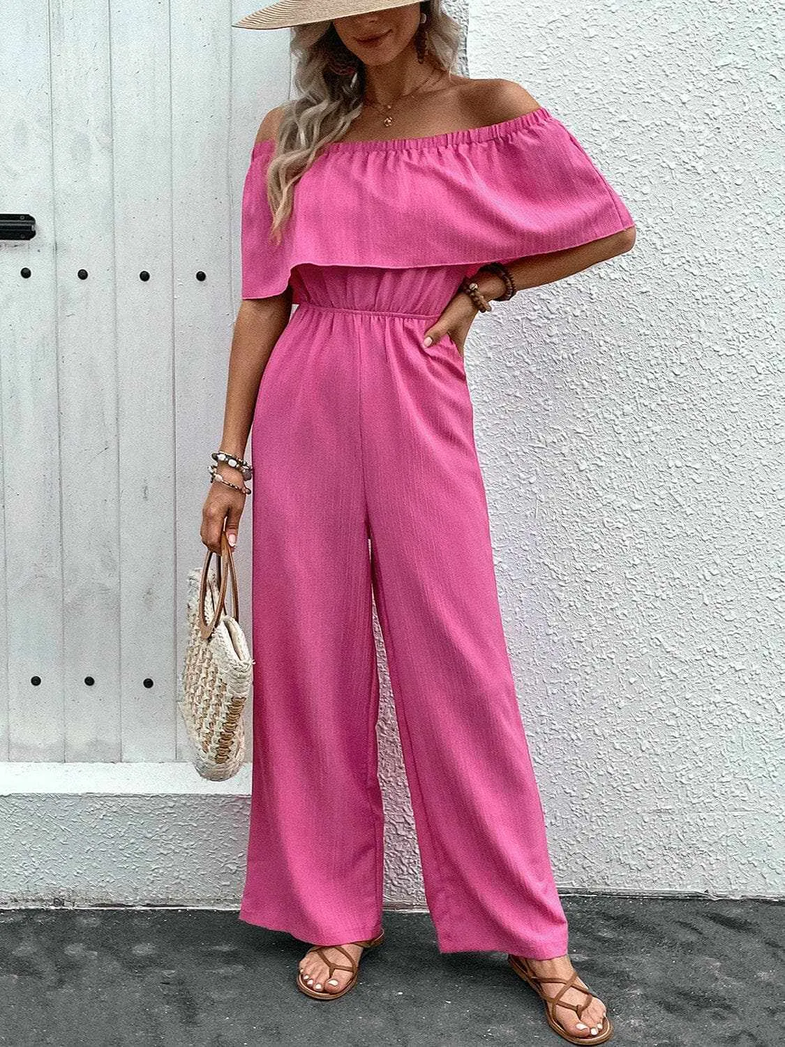 Chic off-shoulder wide-leg jumpsuit