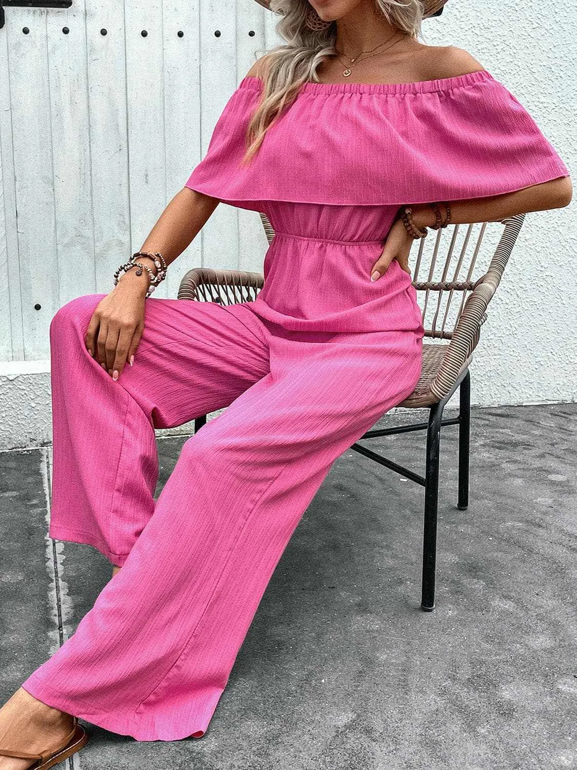Chic off-shoulder wide-leg jumpsuit