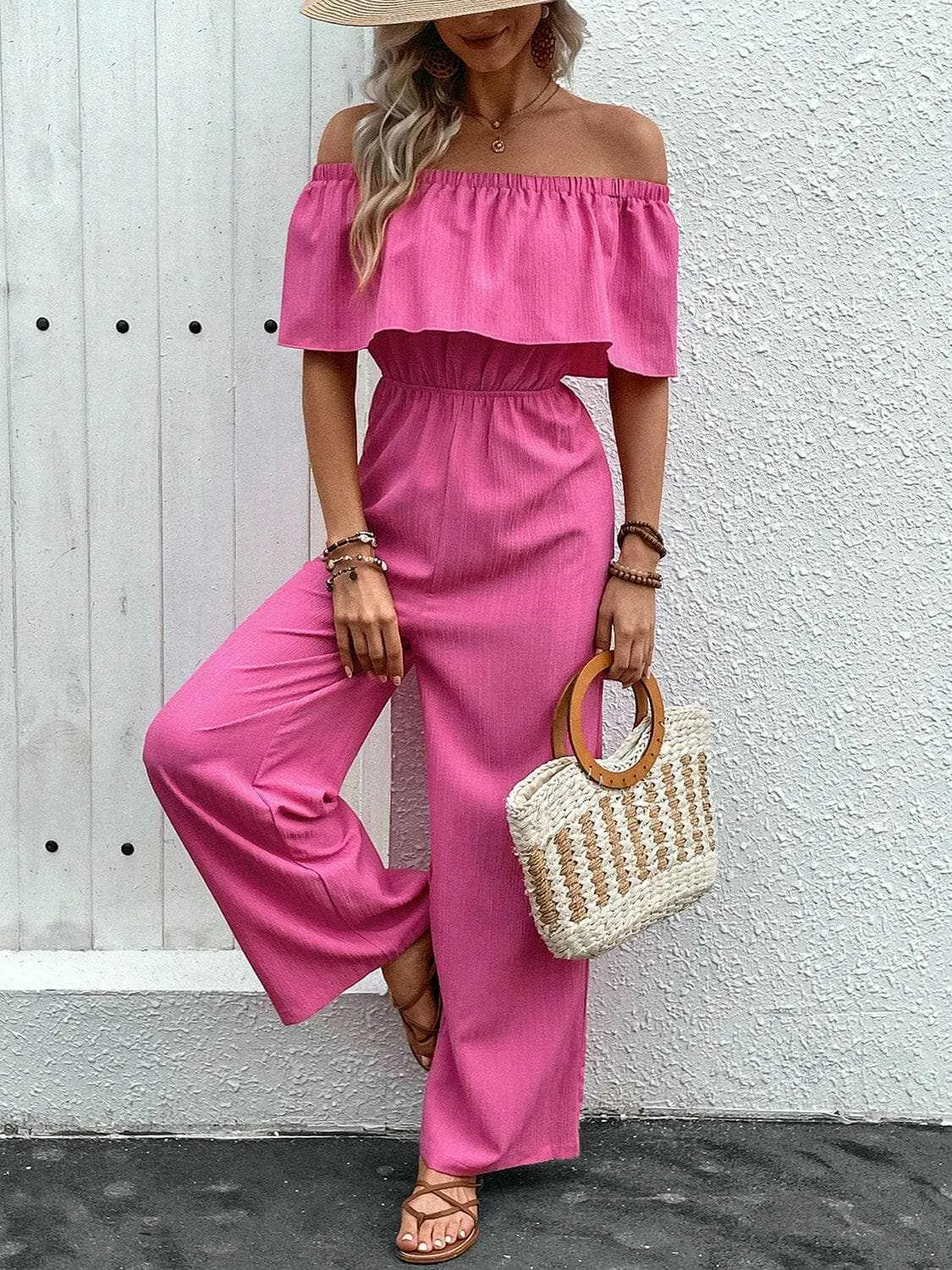Chic off-shoulder wide-leg jumpsuit