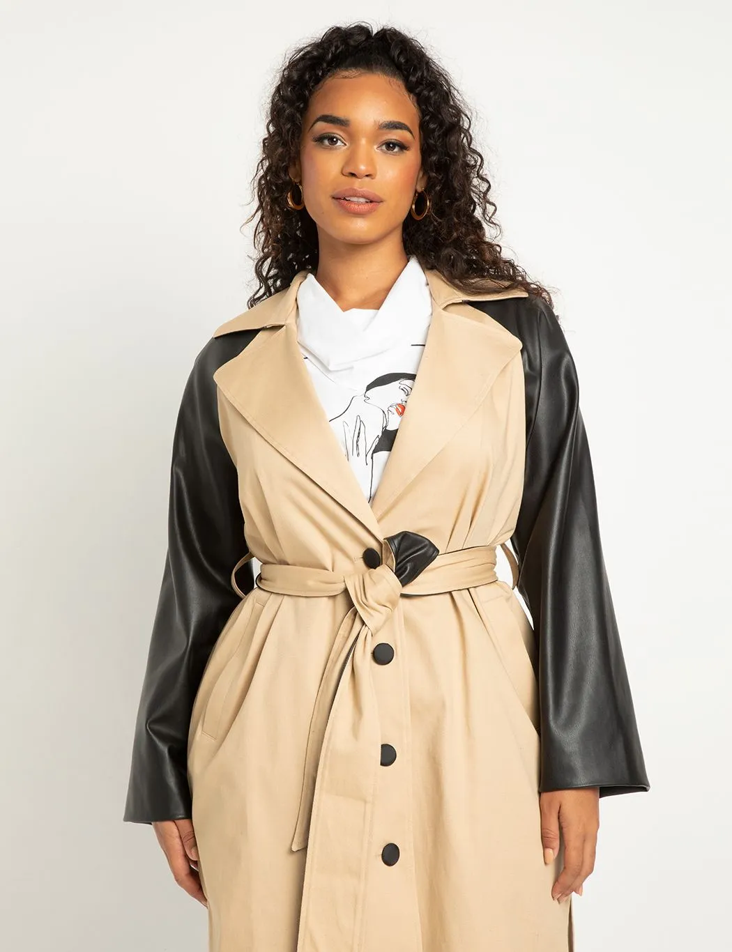 Colorblocked Trench in Tan/Black