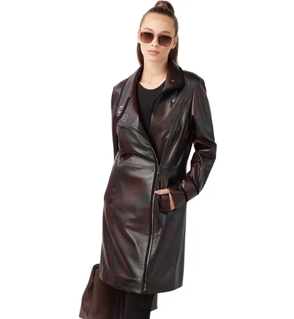 Leather Trench Coat Women Genuine Lamb Waterproof Trench Coat
