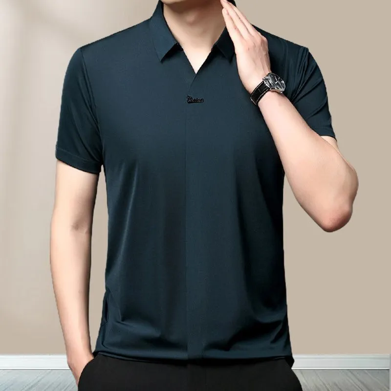 Mens Casual Lapel Breathable Wrinkle-free T-shirt
