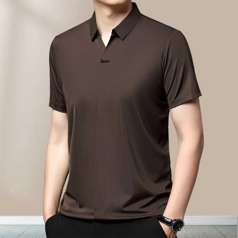 Mens Casual Lapel Breathable Wrinkle-free T-shirt