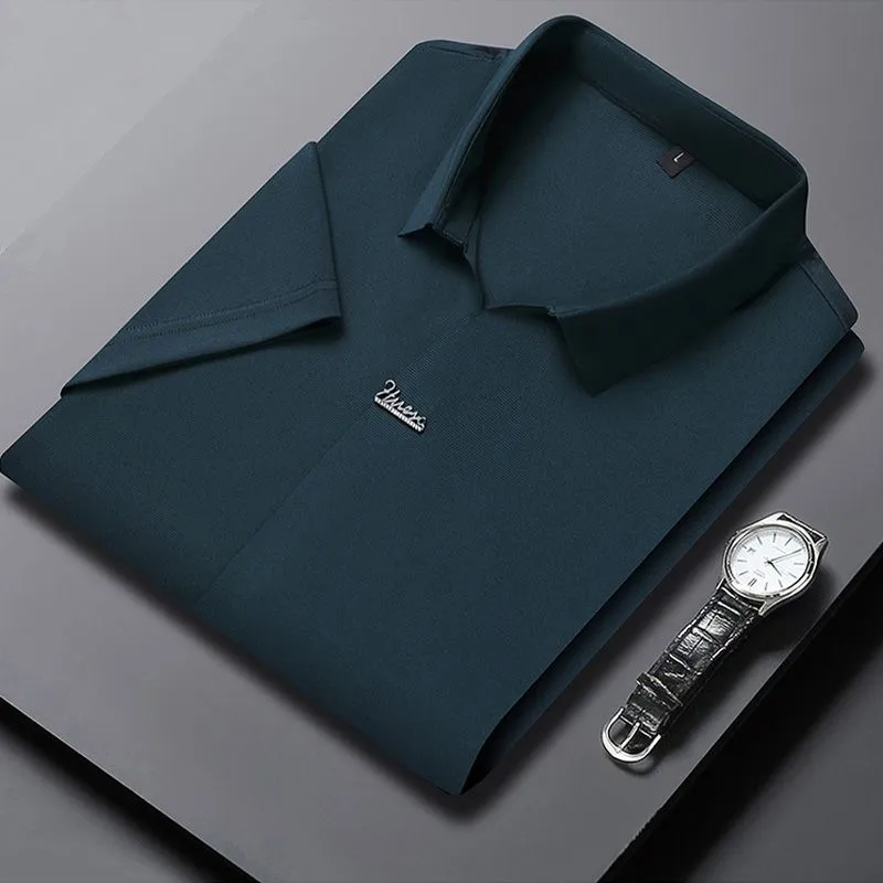 Mens Casual Lapel Breathable Wrinkle-free T-shirt