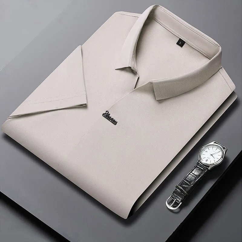 Mens Casual Lapel Breathable Wrinkle-free T-shirt