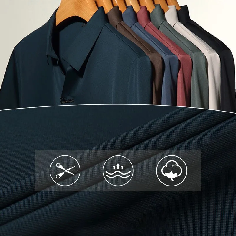 Mens Casual Lapel Breathable Wrinkle-free T-shirt