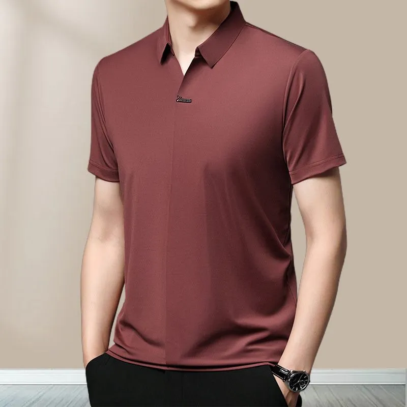Mens Casual Lapel Breathable Wrinkle-free T-shirt