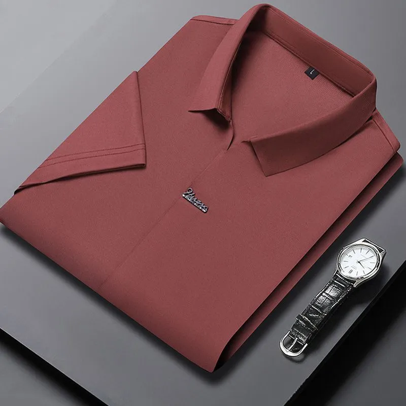 Mens Casual Lapel Breathable Wrinkle-free T-shirt