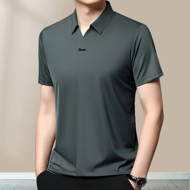 Mens Casual Lapel Breathable Wrinkle-free T-shirt