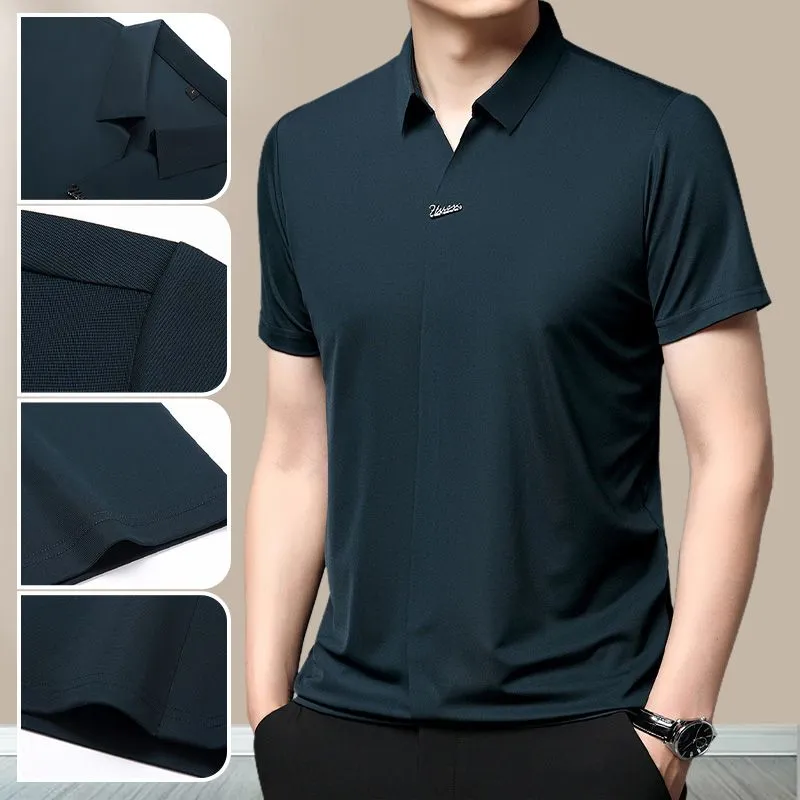 Mens Casual Lapel Breathable Wrinkle-free T-shirt
