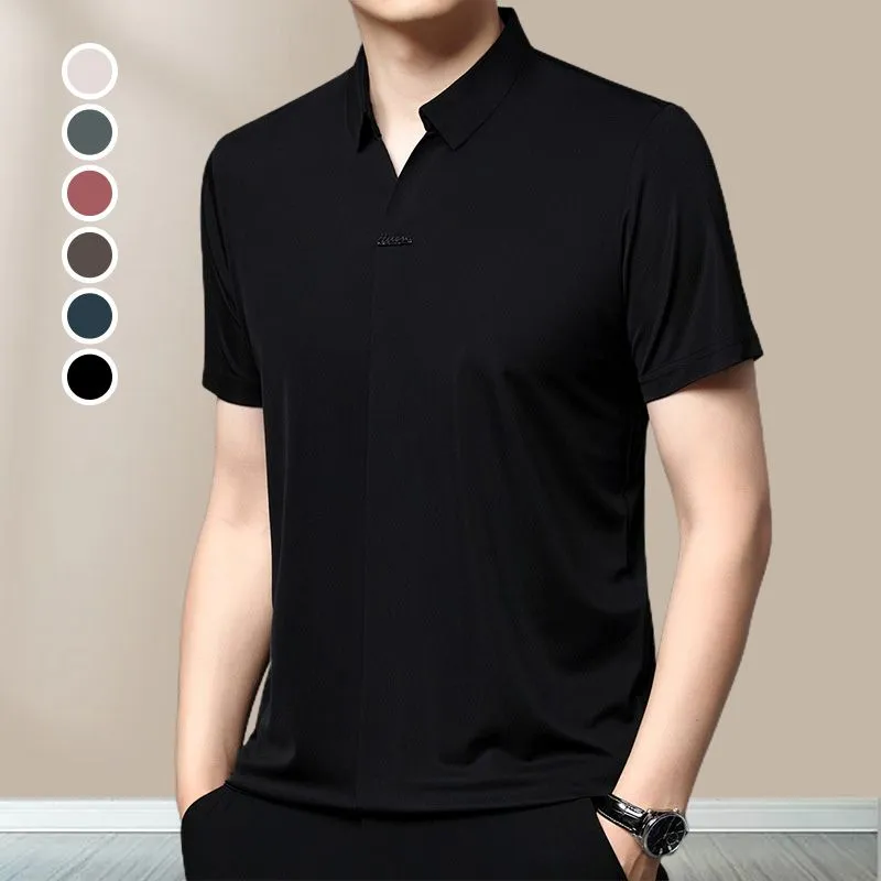 Mens Casual Lapel Breathable Wrinkle-free T-shirt