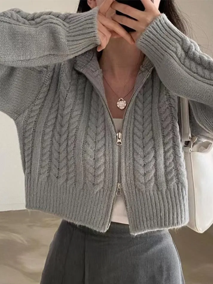 Twist Double Zipper Design Short Cardigan